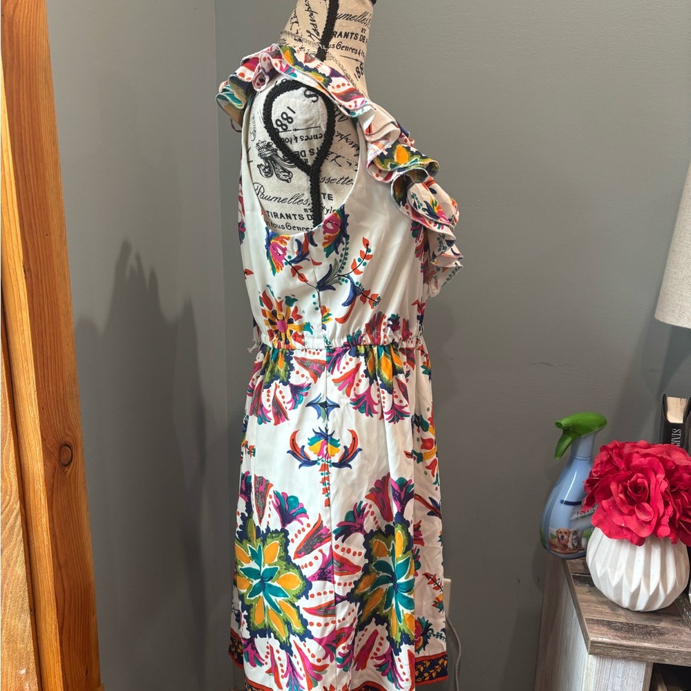Beige by ECI Floral Ruffle Mini Dress | Colorful Boho Summer Dress | Sleeveless - Picture 4 of 7